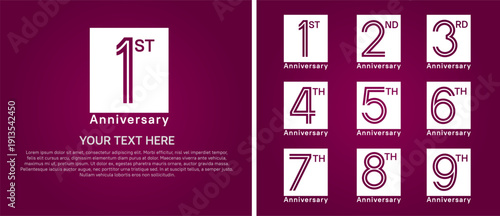 anniversary logo set with square. white color on purple background for celebration moment