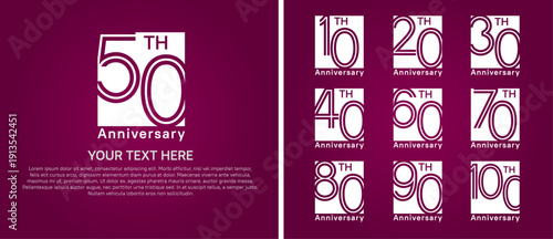 anniversary logo set with square. white color on purple background for celebration moment