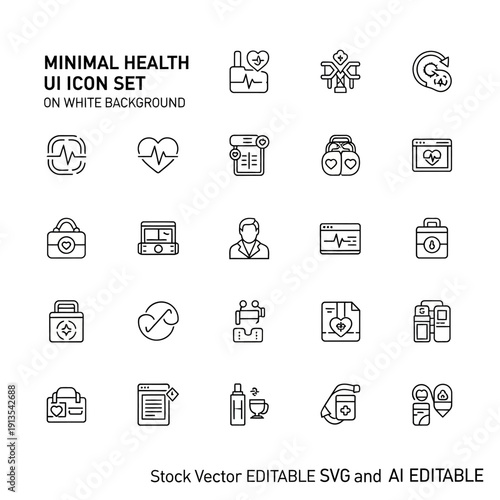 Minimalist health icons for modern medical and wellness applications