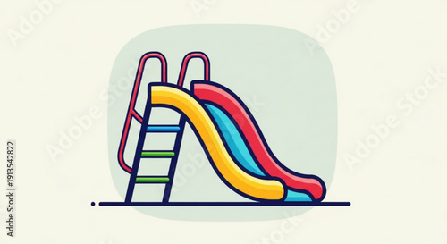 Colorful playground slide with ladder and red safety handles on a light background