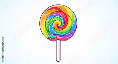 Colorful rainbow lollipop on white background swirly candy illustration
