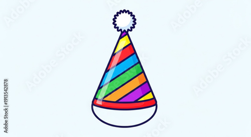 Colorful party hat with striped pattern and pom pom on top for celebrations and festivities