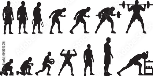 Silhouette of various people exercising and working out
