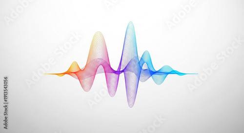 Vibrant multicolor sound wave graphic on white background illustrating audio signal or music concept with colorful waveform pattern