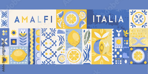 Amalfi Italy A vibrant decorative tile pattern featuring lemons and foliage