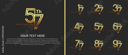 anniversary logo set with split style. gold color on black background for celebration moment