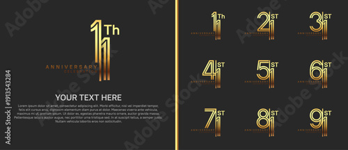 anniversary logo set with split style. gold color on black background for celebration moment