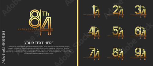 anniversary logo set with split style. gold color on black background for celebration moment