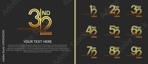 anniversary logo set with split style. gold color on black background for celebration moment