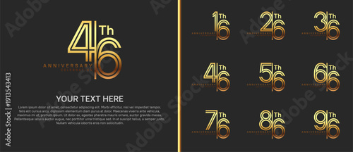 anniversary logo set with split style. gold color on black background for celebration moment