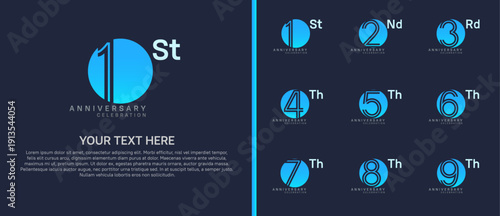 anniversary logo set with circle. blue and white color on blue background for celebration moment