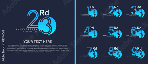 anniversary logo set with circle. blue and white color on blue background for celebration moment