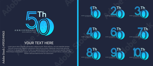 anniversary logo set with circle. blue and white color on blue background for celebration moment