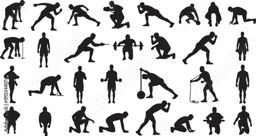 Various Silhouette of People Engaged in Fitness Activities Together