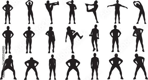 Collection of black silhouettes of people in various poses