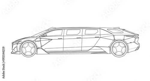 Detailed sketch of a modern electric limousine vehicle.
