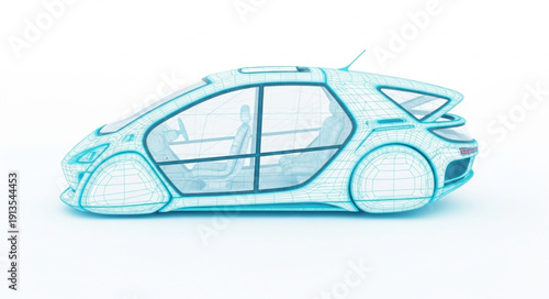 Futuristic Electric Car Concept with Holographic Display.