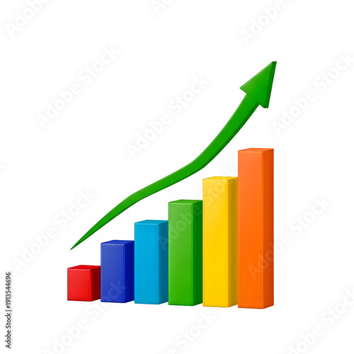 Free Download Colorful bar graph with upward green arrow indicating growth isolated on transparent background - GFXLoad