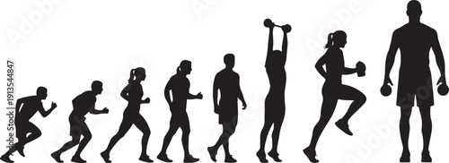 Evolution of Fitness Silhouette Vector Graphics for Healthy Lifestyle