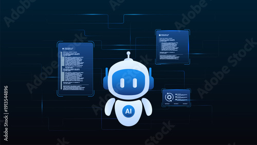 AI workflow automation artificial intelligence. ai agent assistant managing code and automation workflows with floating developer panels