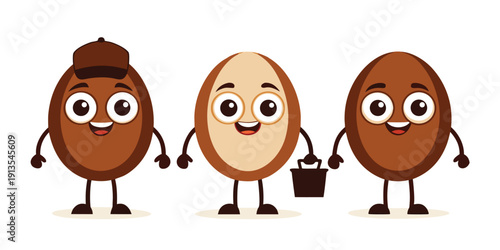 Friendly coffee beans characters in modern illustration