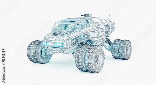 Futuristic all terrain vehicle made of ice and snow.