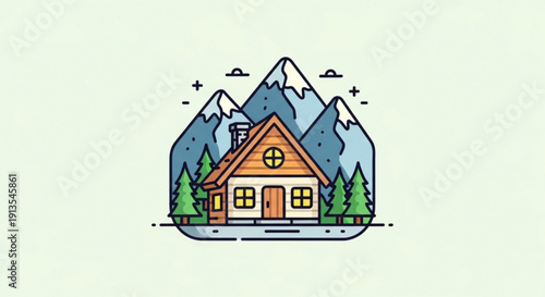 Cozy mountain cabin with snow capped peaks evergreen trees and serene landscape