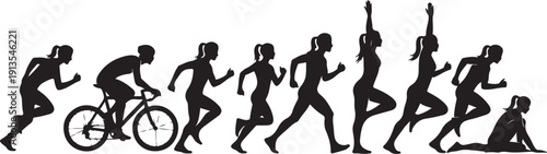 Silhouettes of people engaging in various fitness activities together