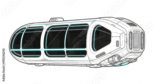 Futuristic Space Pod Vehicle Design Sketch.