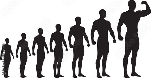 Silhouettes of men in various poses and sizes standing