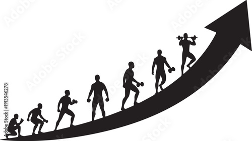 Business people climbing up a growing chart arrow together