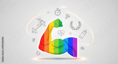 Wallpaper Mural Rainbow flexed arm with fitness icons symbolizing strength and wellness representing lgbtq pride and healthy lifestyle concepts Torontodigital.ca