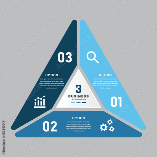 3 Segment Triangular Business Infographic with Icons for Presentation