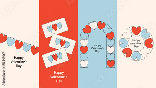 Collection of Valentine's Day themed illustrations featuring hearts and celebratory messages
