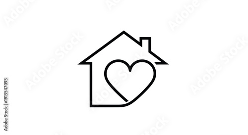 House with Heart Icon, Home Love Symbol, Minimalist Design