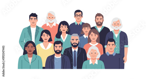 Diverse group of people of different ages and ethnicities standing together, community concept