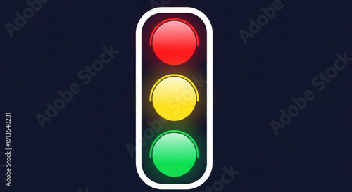 Traffic light with red yellow and green lights on a dark background