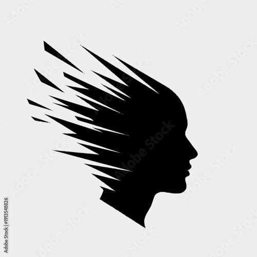 Silhouette of a person with spiky hair.