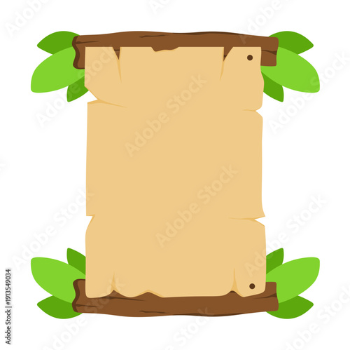 Wooden Sign Board with Green Leaves Illustration, Rustic Wood Sign Template with Nature Element