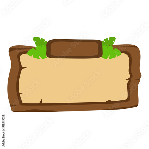 Wooden Sign Board with Green Leaves Illustration, Rustic Wood Sign Template with Nature Element