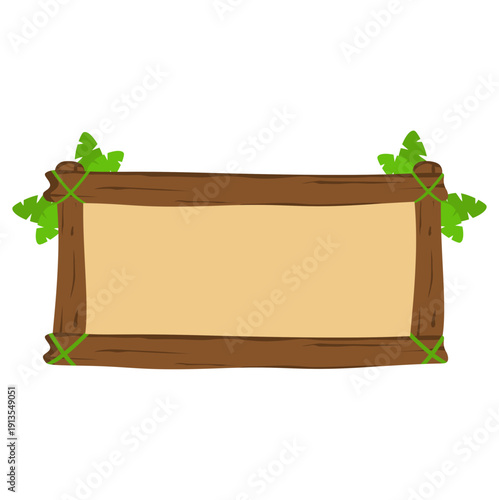 Wooden Sign Board with Green Leaves Illustration, Rustic Wood Sign Template with Nature Element
