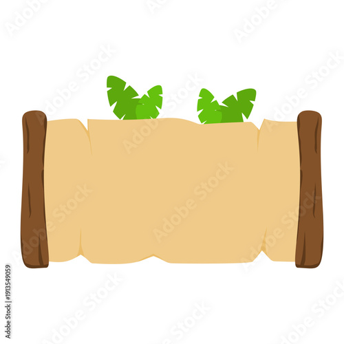 Wooden Sign Board with Green Leaves Illustration, Rustic Wood Sign Template with Nature Element