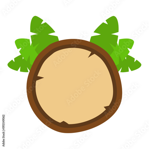 Wooden Sign Board with Green Leaves Illustration, Rustic Wood Sign Template with Nature Element