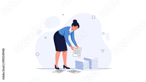 Businesswoman Organizing Paperwork Stack, Administrative Task, Office Organization
