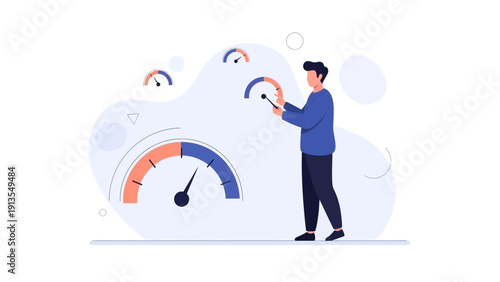 Man Adjusting Performance Meter, Speedometer Concept, Business Growth