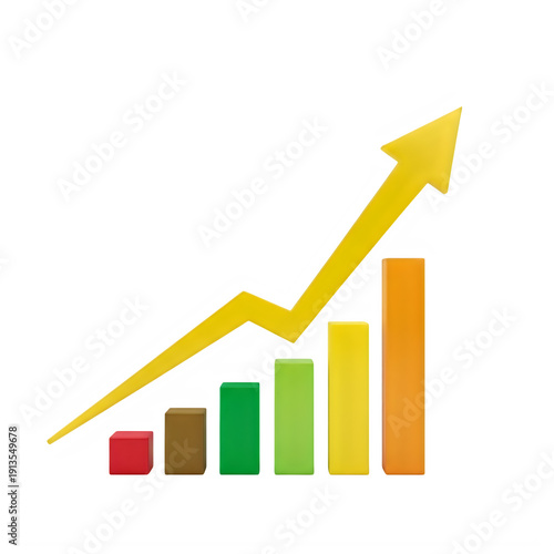 Colorful bar graph with an upward arrow, symbolizing growth isolated on transparent background Free Download Colorful bar graph with an upward arrow, symbolizing growth isolated on transparent background - GFXLoad