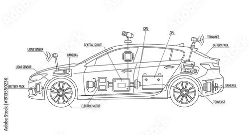Detailed schematic diagram of an autonomous electric vehicle.