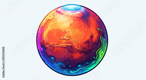 Vibrant colorful planet with swirling patterns and bright light on a white background symbolizing environmental concepts and space exploration