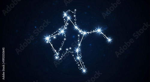 Glowing star constellation pattern in dark blue night sky with sparkling stars