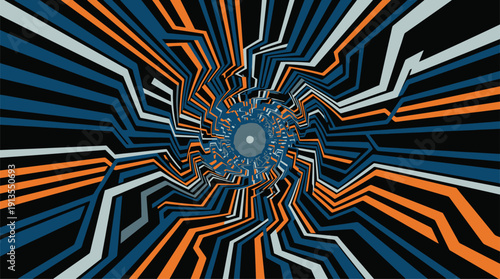 A friendly blue robot stands beside a large digital interface with a prominent search bar, symbolizing AI interaction and data processing.